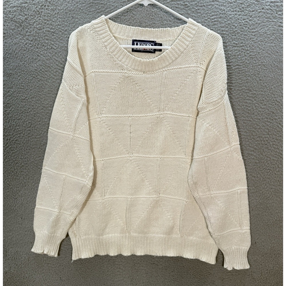 Vintage Honors Sweater Adult Large White Geometric Knit Grandpa Old Money 90s